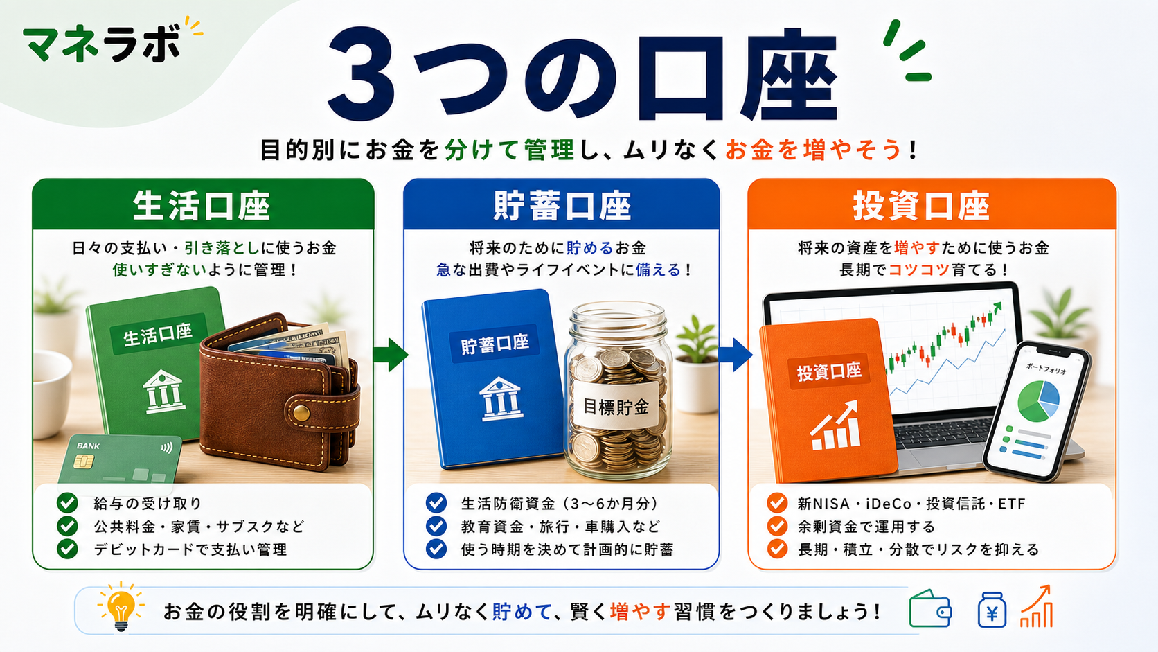生活費・貯蓄・投資の3口座体制