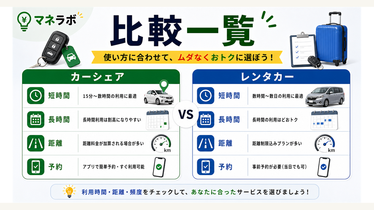 カーシェアとレンタカーの使い分けを示す図
