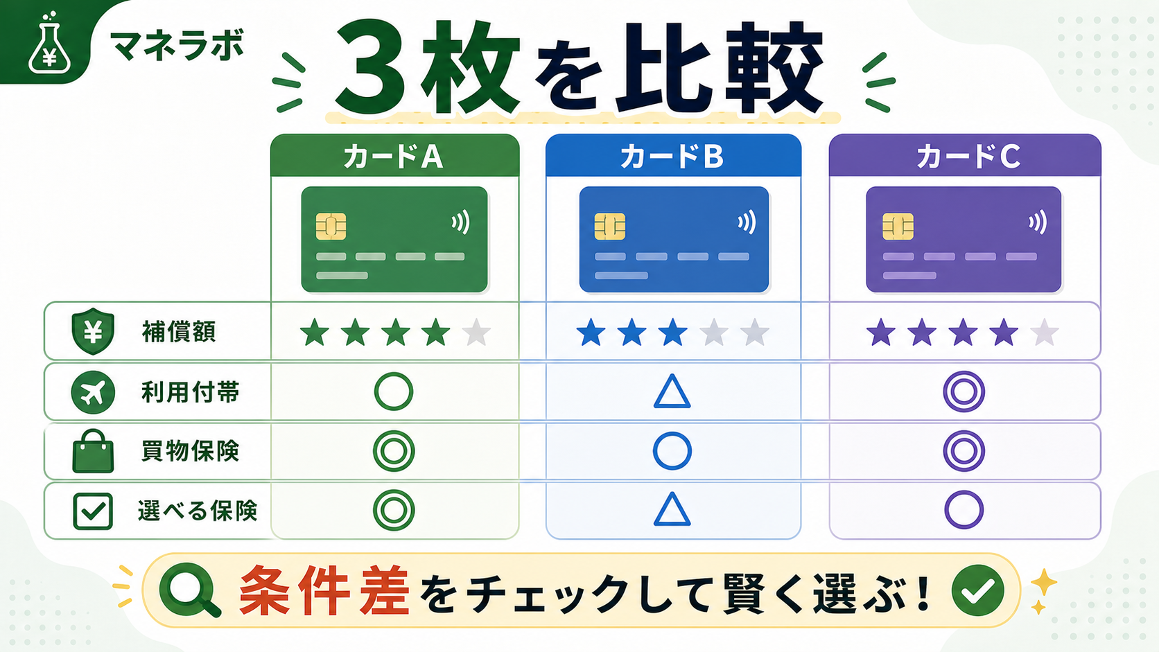 楽天カード・三井住友NL・JCB CARD Wの付帯保険の特徴比較