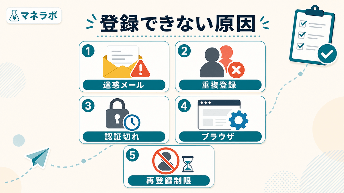 Gmail登録できない原因TOP5（迷惑メール・アドレス重複・認証期限切れ・アプリ内ブラウザ・再登録制限）