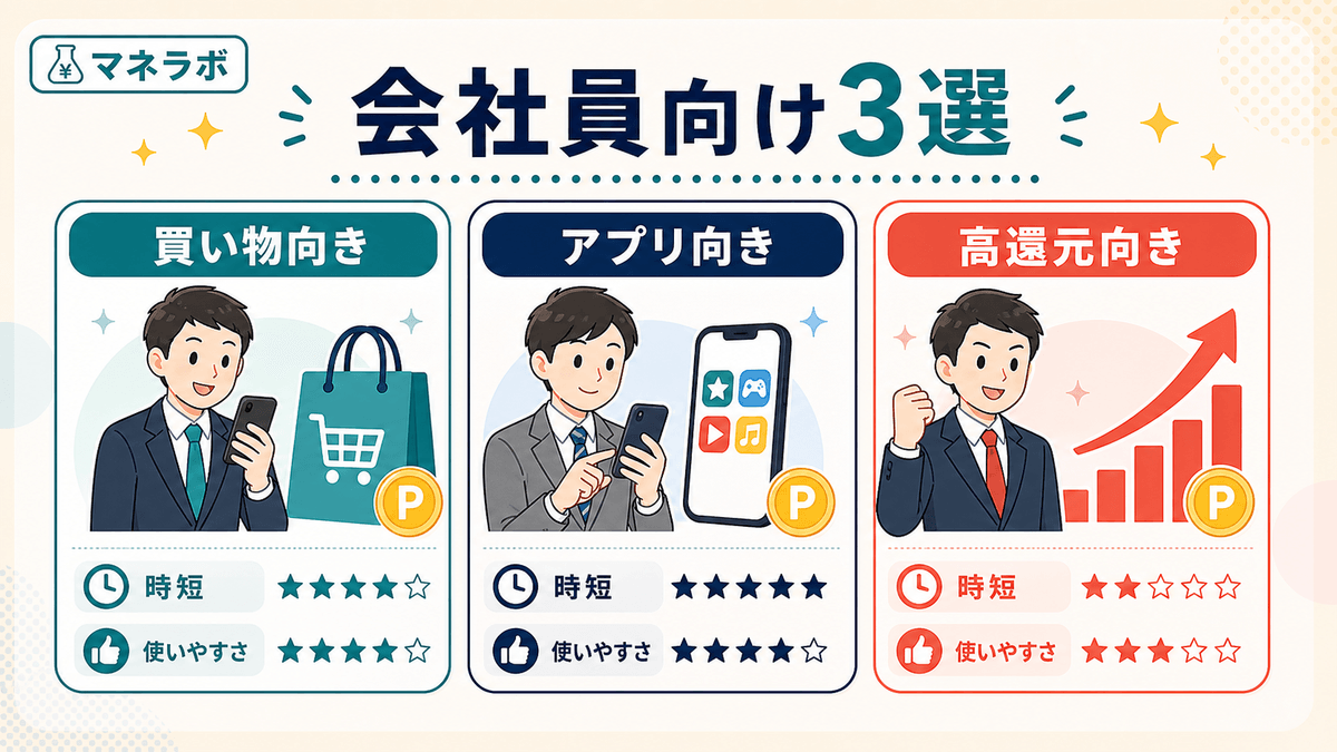 会社員向けポイントサイト3選比較(ハピタス・モッピー・ポイントインカム)