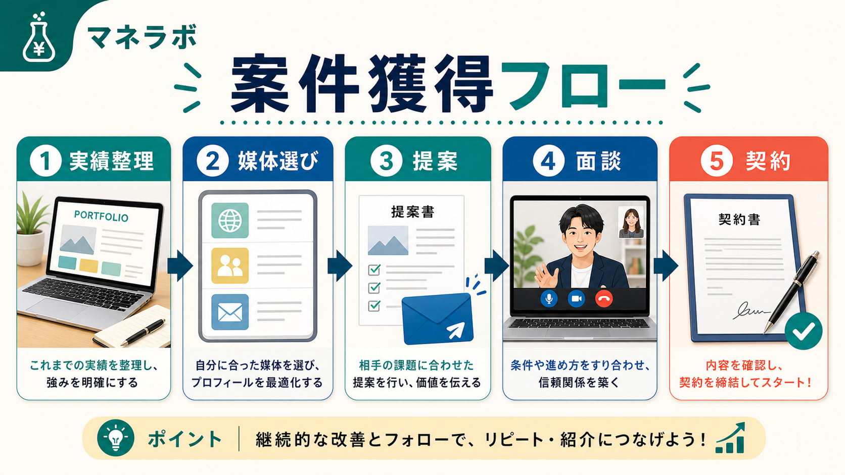 フリーランスの仕事探し6つの方法を成功率と難易度でマッピングした図