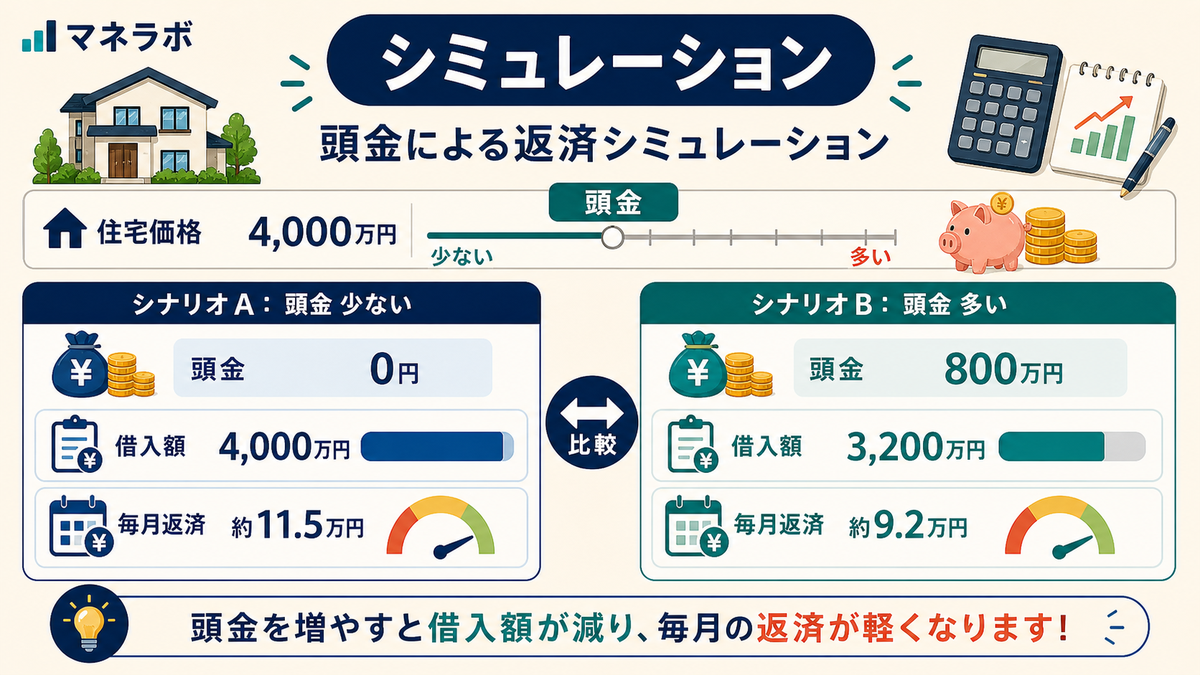 頭金の違いによる返済シミュレーション図
