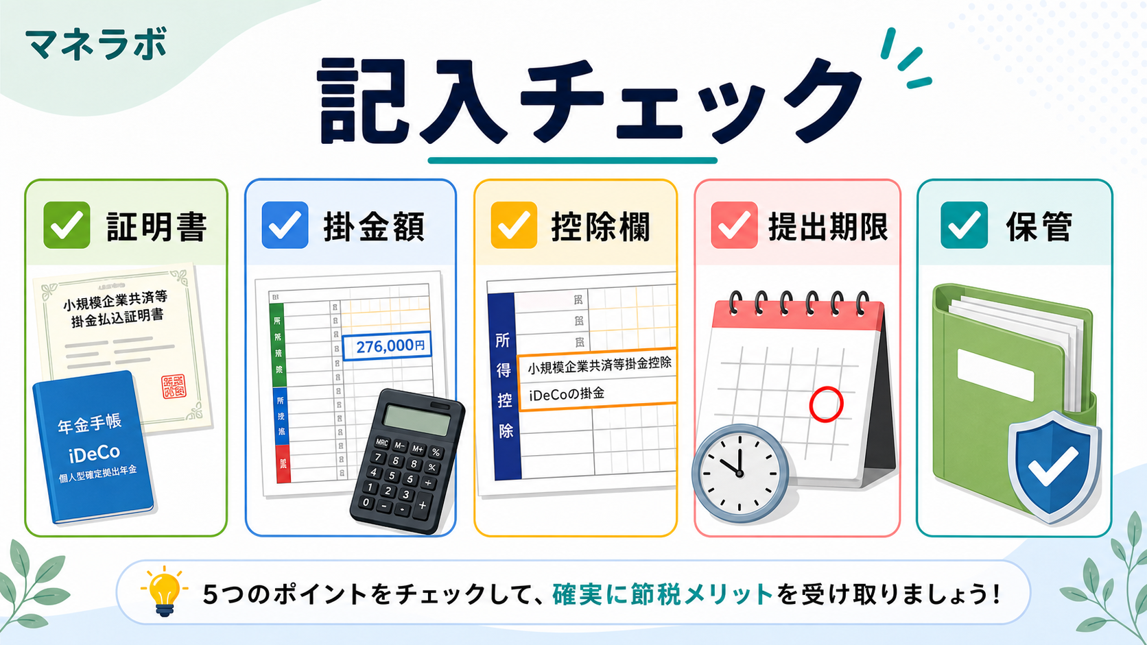 保険料控除申告書の記入箇所チェックリスト：小規模企業共済等掛金控除欄