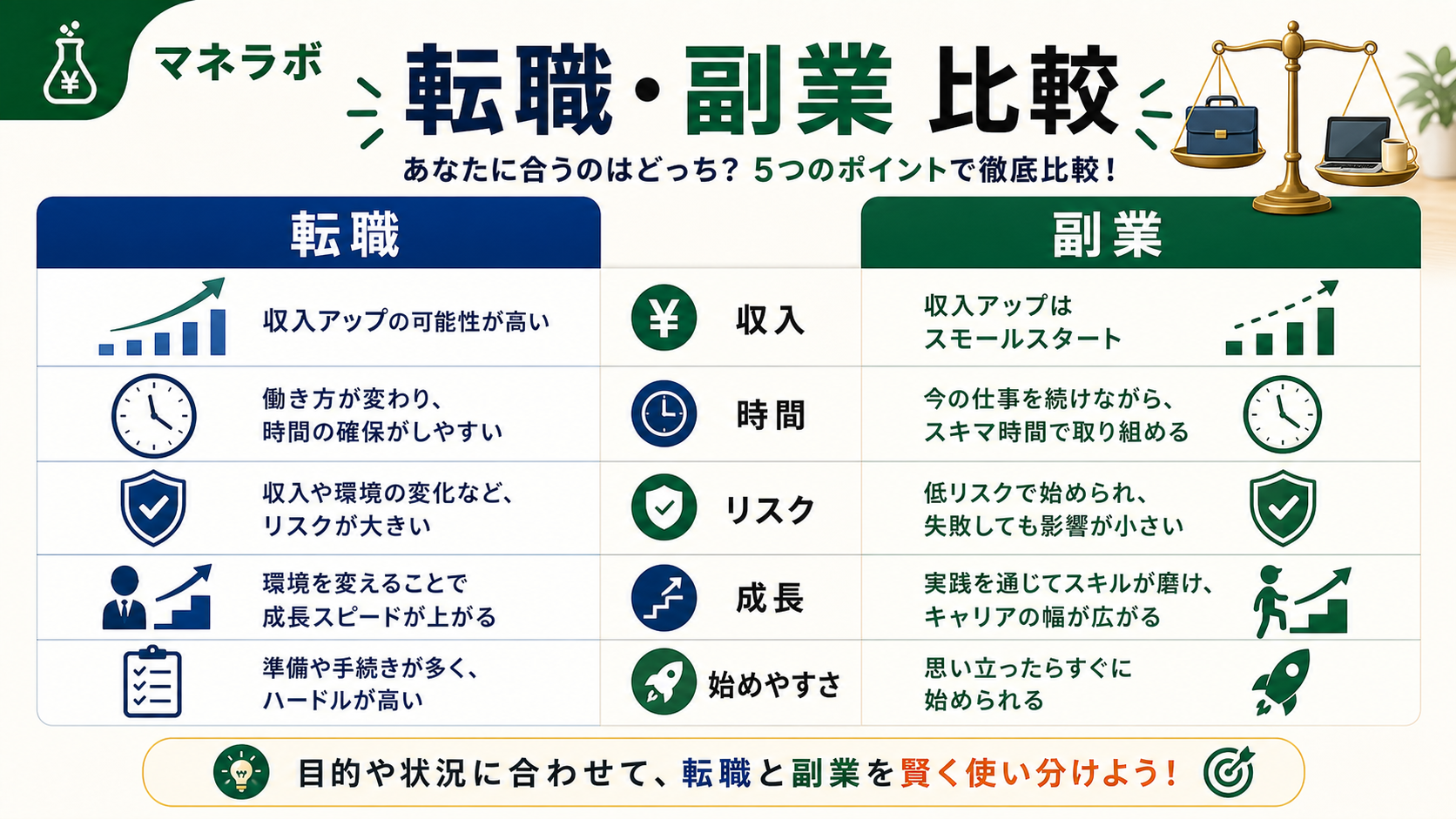 転職と副業の年収アップ比較：転職は+50〜150万円・副業は月+3〜5万円