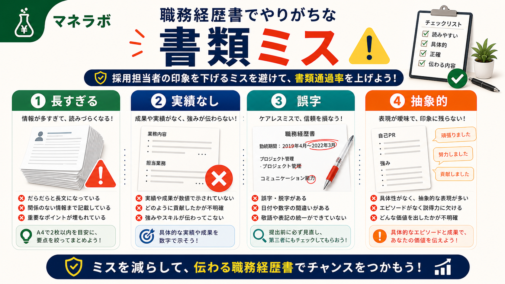 職務経歴書のよくある失敗3つ