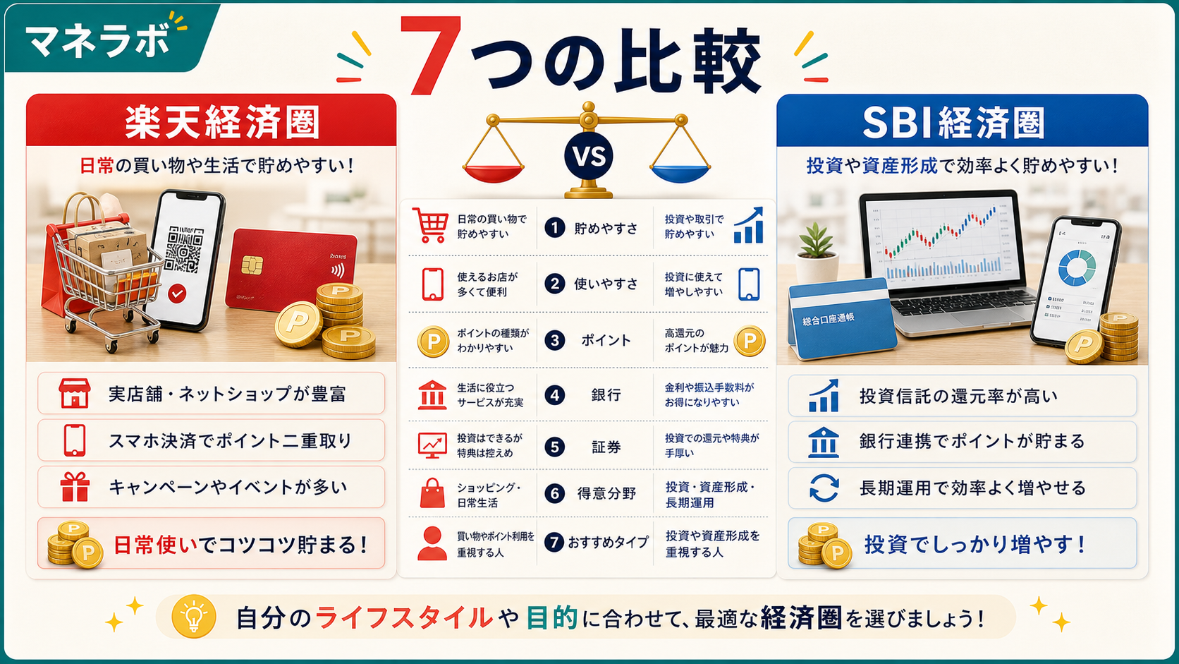 楽天経済圏とSBI経済圏の比較イメージ