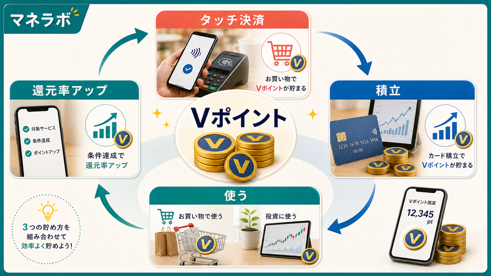 Vポイントの貯め方と使い方の全体図
