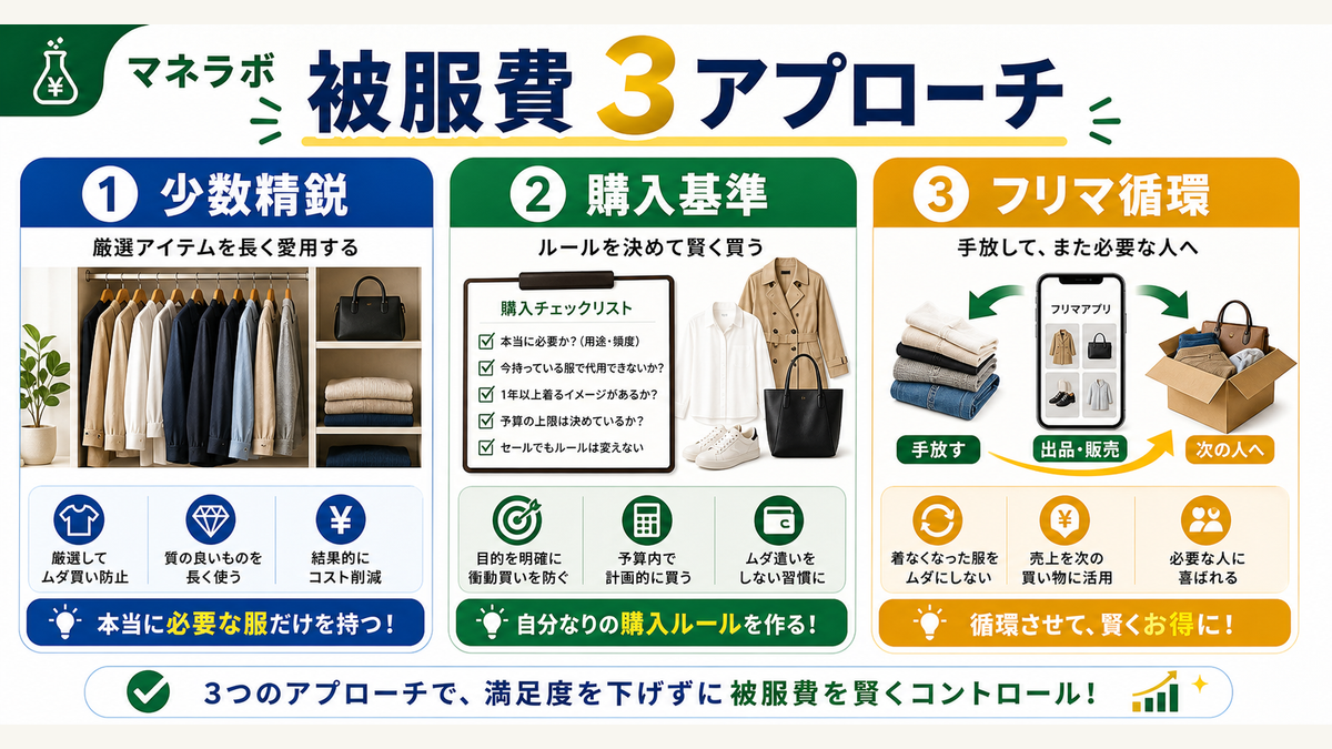 被服費節約3つのアプローチ(少数精鋭・購入基準・フリマ循環)