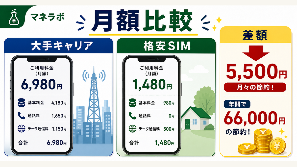大手キャリアと楽天モバイルの月額料金比較