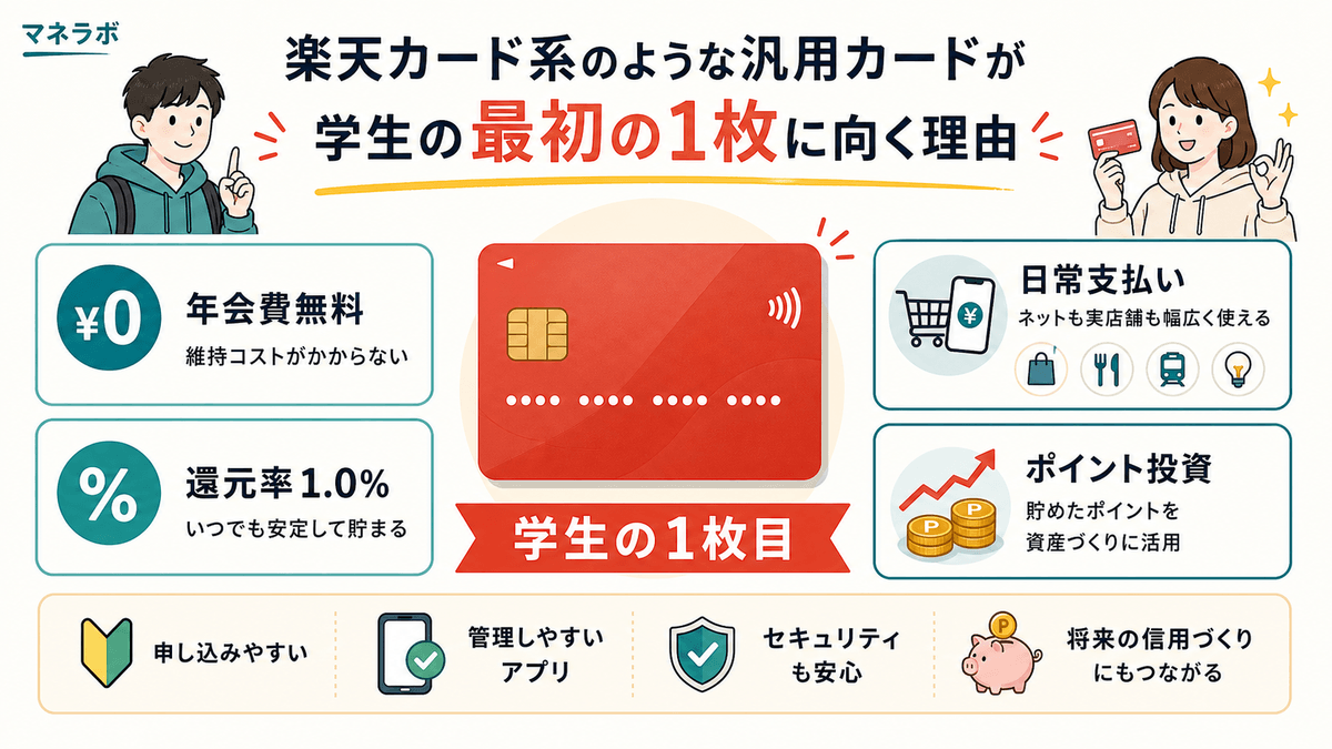 楽天カードの特徴と学生向けメリットの図解