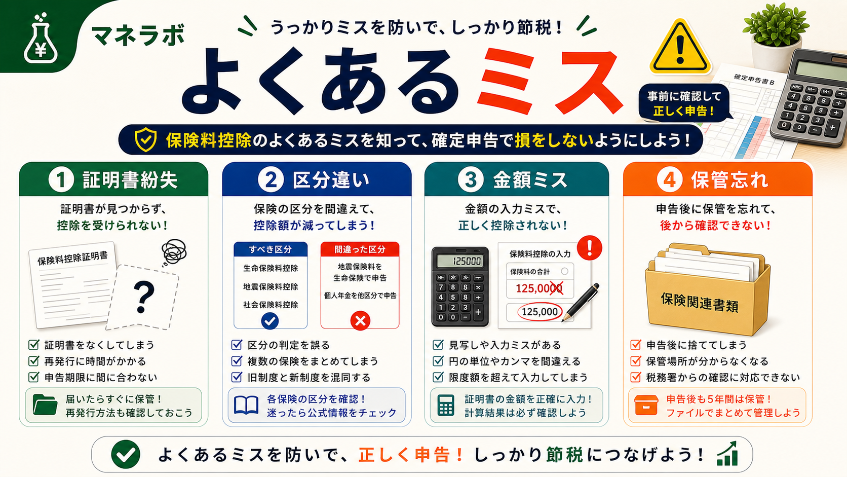 生命保険料控除のよくある記入ミス4つと対策