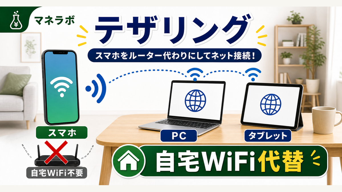 楽天モバイルのテザリングで自宅WiFiを代替するイメージ図