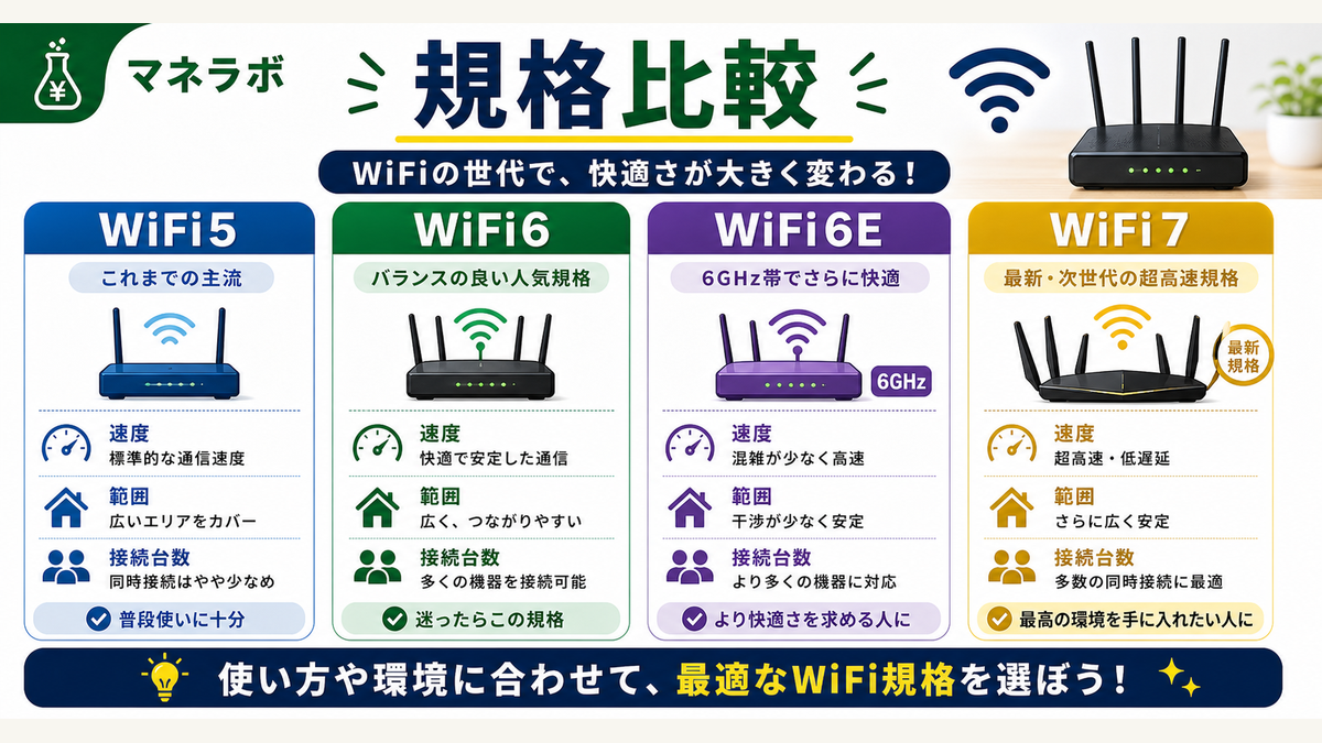 WiFi5/6と最新WiFi6E/7の速度・対応環境比較