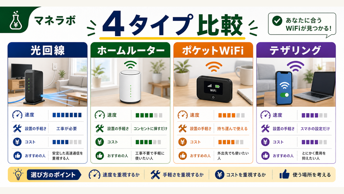 WiFi 4タイプの比較