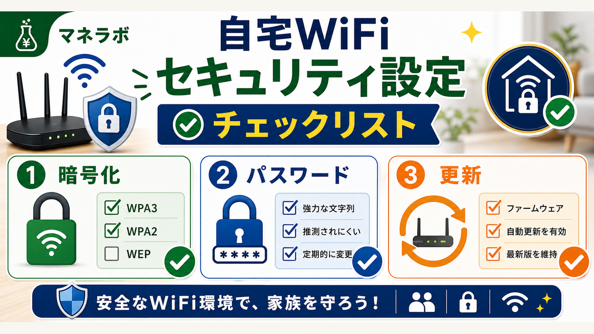 自宅WiFiセキュリティ設定チェックリスト（暗号化・パスワード・ファームウェア更新）
