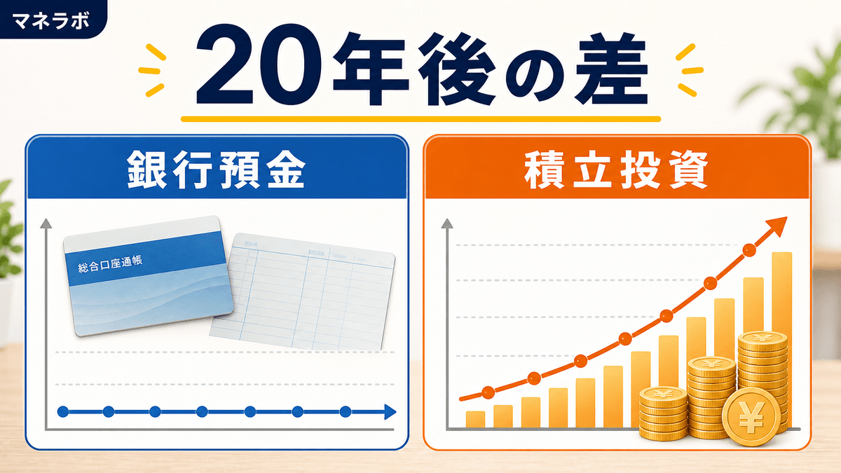 銀行預金と積立投資の20年後の運用差を比較した図