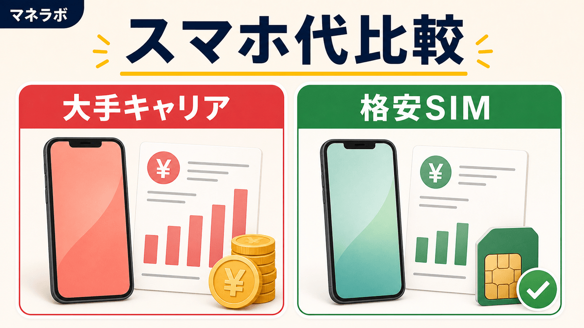 大手キャリアと格安SIMの月額料金を比較した図