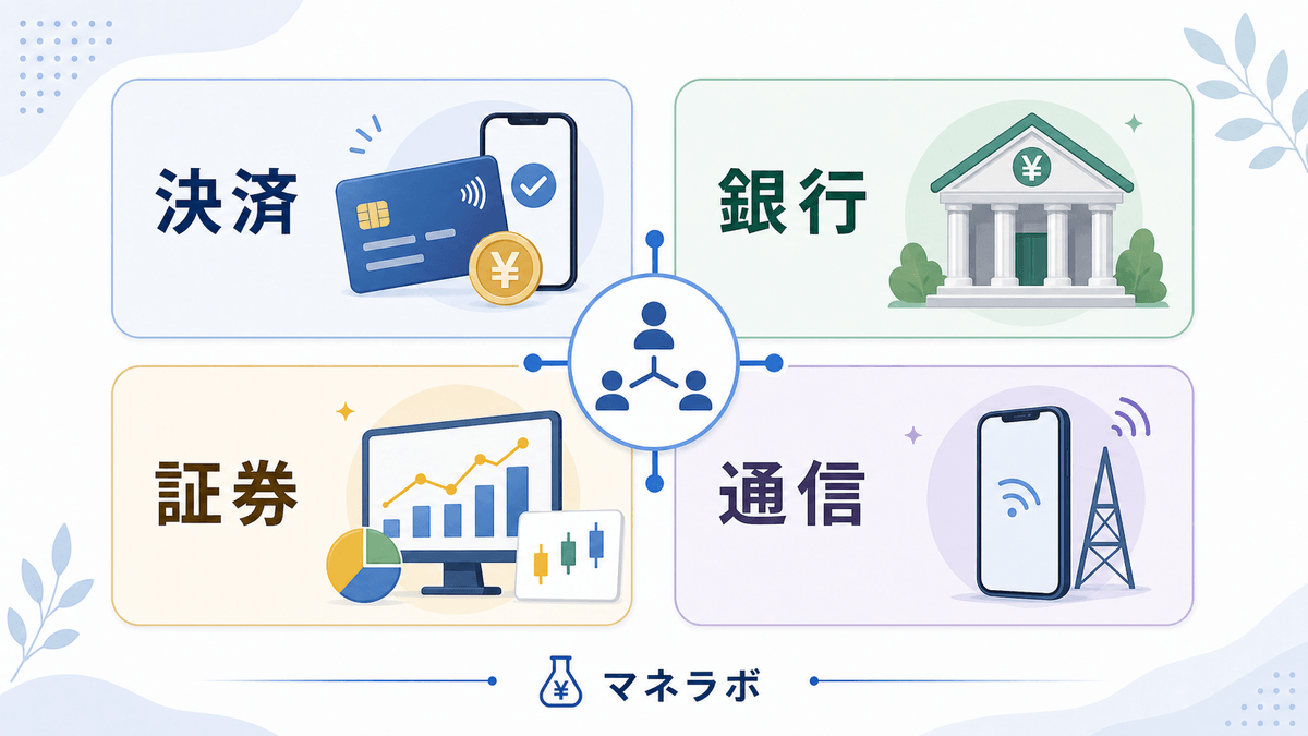 経済圏設計の4要素（決済・銀行・証券・通信を1つに揃えてSPU合計約7〜7.5倍）